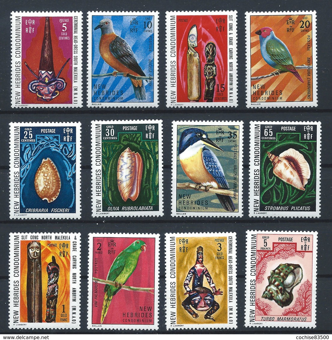 Nouvelles Hébrides N°338**/* (MNH & MH) 1972 - Oiseaux, Coquillages Et Art Indigène - Nuevos