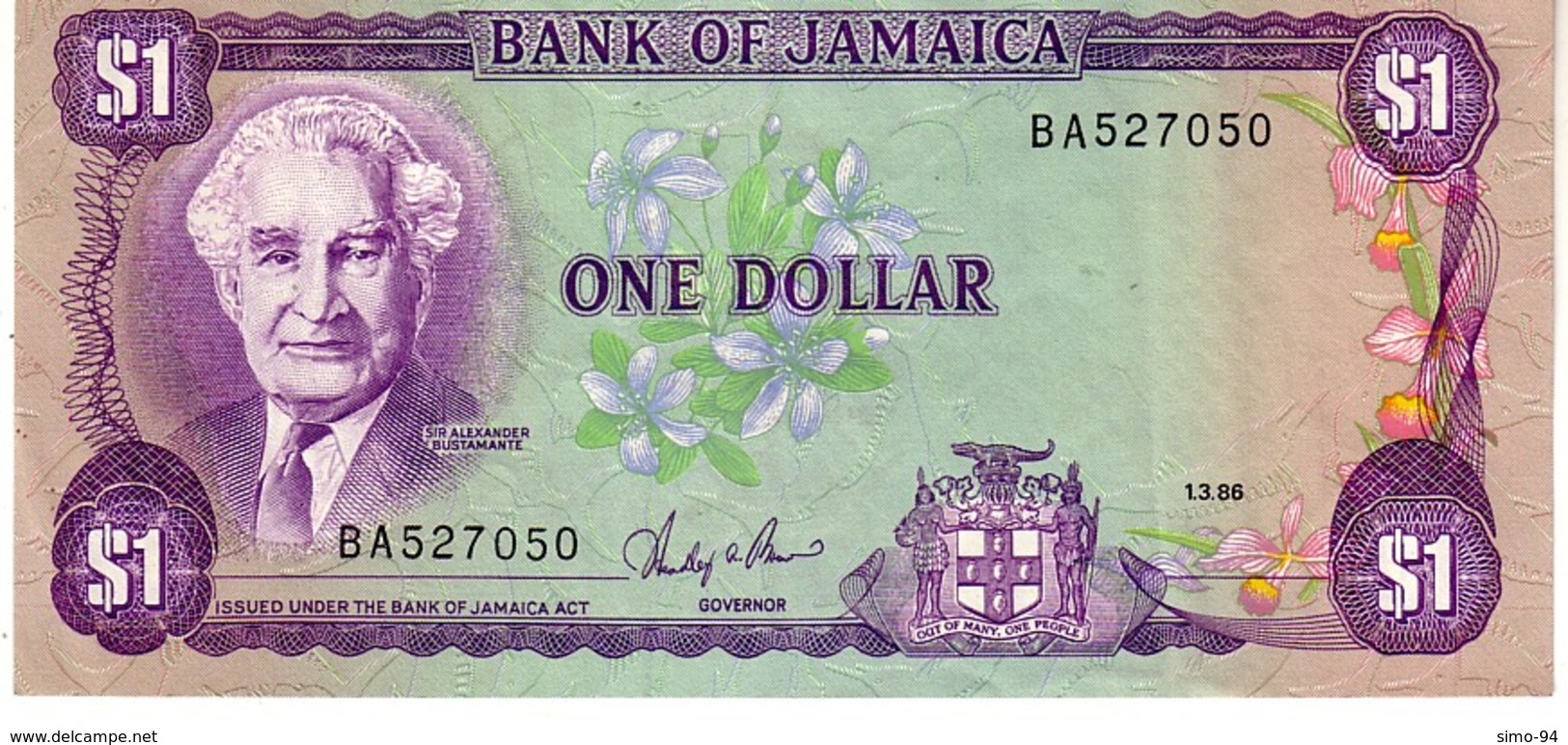 Jamaica P.69a 1 Dollar 1986 Xf - Giamaica