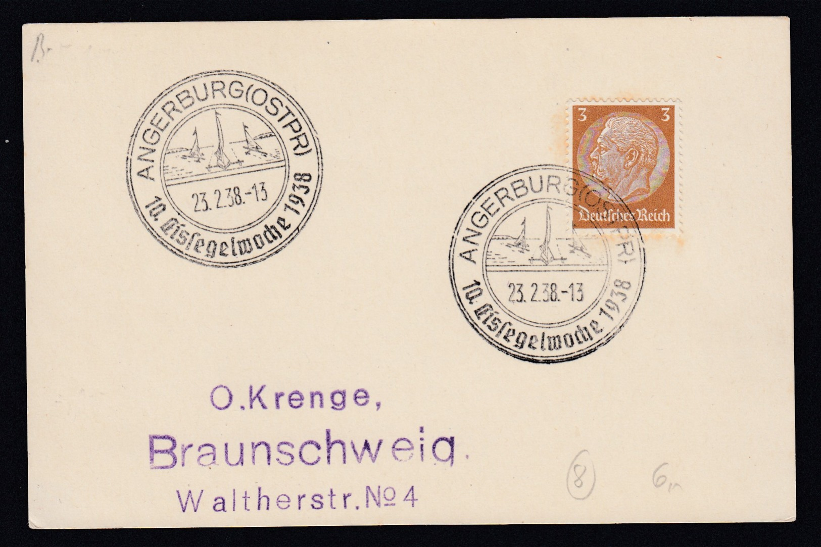 Deutsches Reich Karte Ungelaufen Sonderstempel 1938 Angerburg Ostpreussen Lot 465D - Maschinenstempel (EMA)