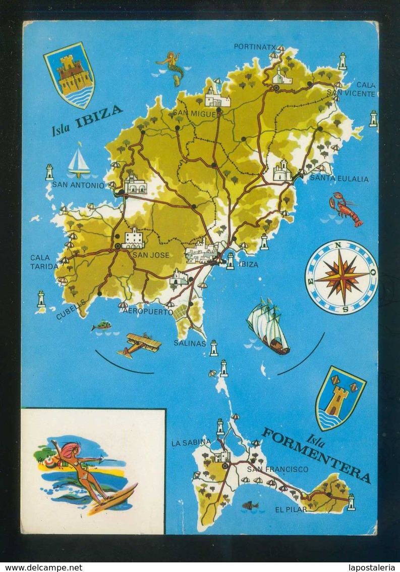 *Mapa De Ibiza Y Formentera* Ed. Excl. Casa Figueretas Nº 1433. Circulada. - Ibiza