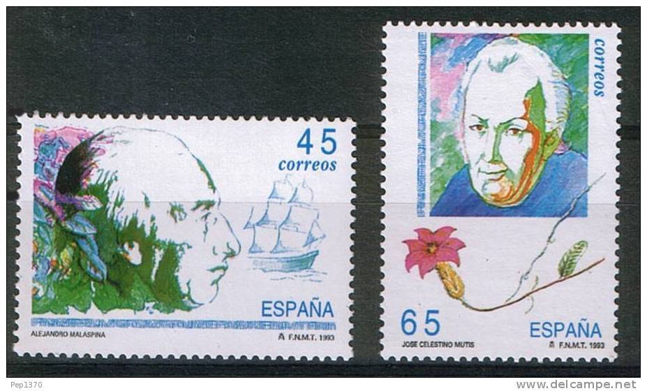 ESPAÑA 1993 - EXPLORADORES Y NAVEGANTES MALAESPINA Y MUTIS  - Edifil Nº 3267-3268 . Yvert 2859-2860 - Nuevos