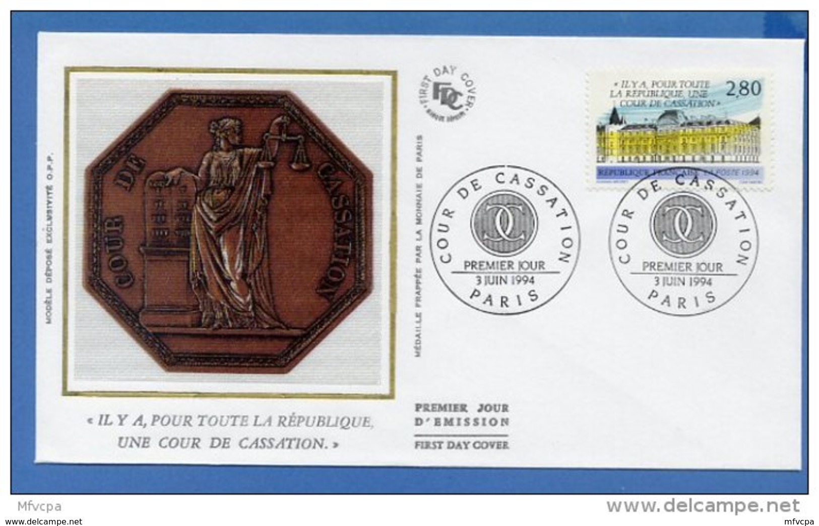L4T199 FRANCE 1994 FDC Cour De Cassation 2,80f Paris  03 06 1994/env. Illus. - 1990-1999