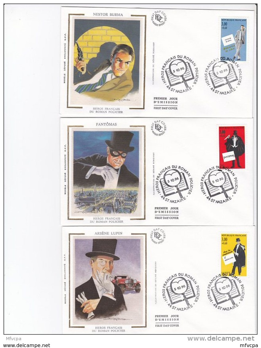 L4T719 FRANCE 1996 FDC Heros Français Du Roman Policier 3,00+0,60f  St Nazaire 05 10 1996 / 6 Env. Illus. - 1990-1999