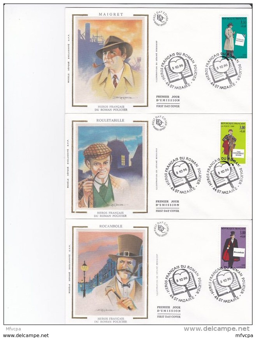 L4T719 FRANCE 1996 FDC Heros Français Du Roman Policier 3,00+0,60f  St Nazaire 05 10 1996 / 6 Env. Illus. - 1990-1999