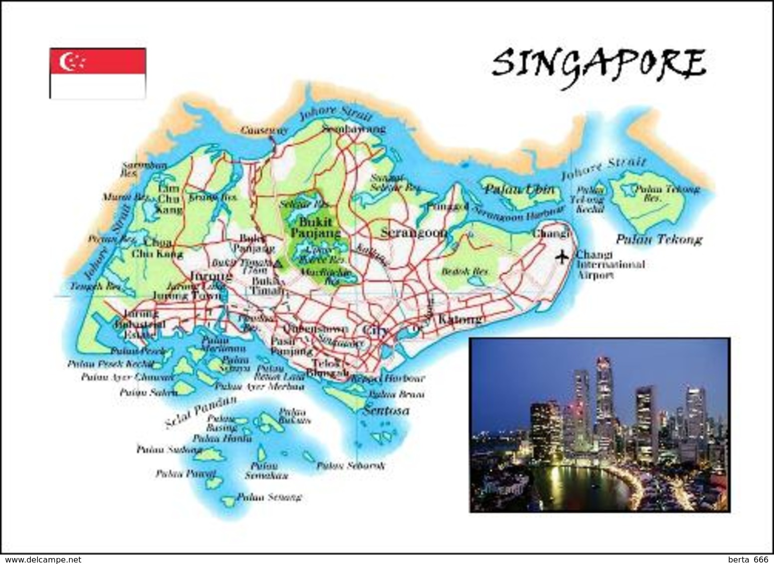 AK Singapur Landkarte Singapore Country Map New Postcard - Singapore