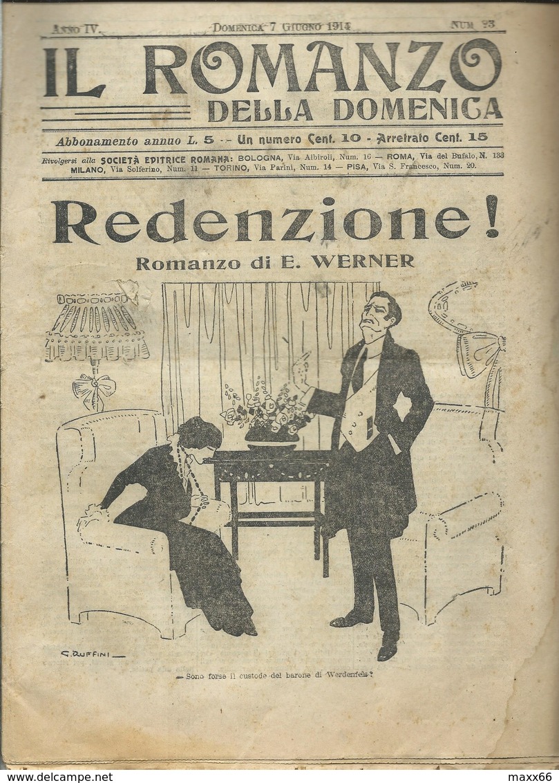 ITALIA 1914 - IL ROMANZO DELLA DOMENICA - E. Werner - Redenzione - 22 X 31 - First Editions