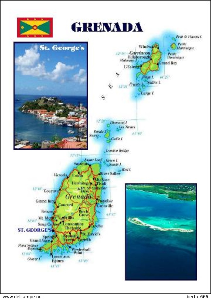 Grenanda Map New Postcard - Grenada