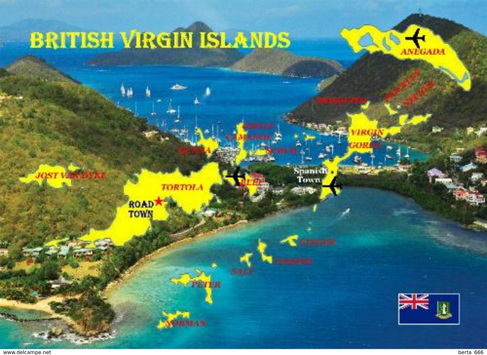 British Virgin Islands Map New Postcard Britische Jungferninseln Landkarte AK - Virgin Islands, British