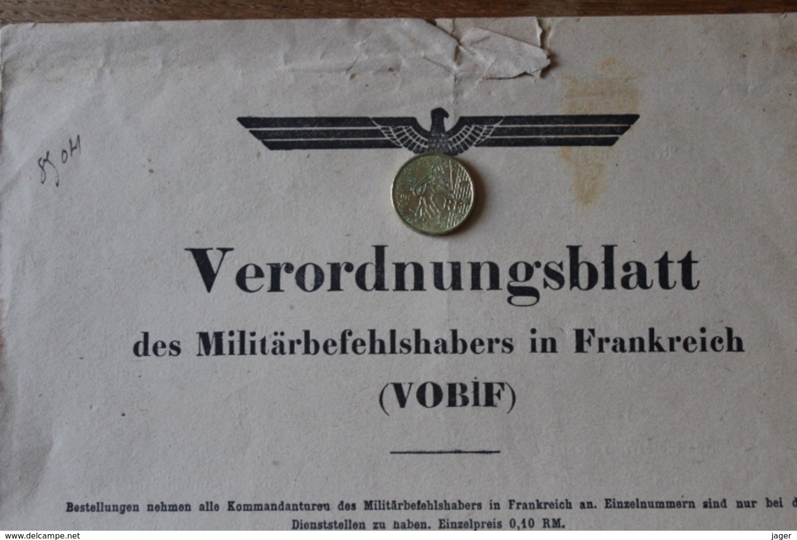 Verordnungsblatt  Journal Officiel Occupation Allemande  4 Decembre 1942 - Documents