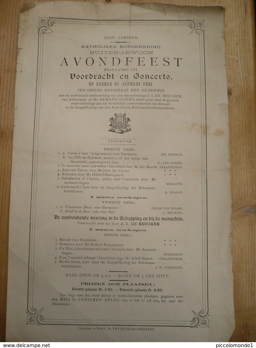 Lokeren 1892 Voordracht En Concerto Avondfeest - Posters