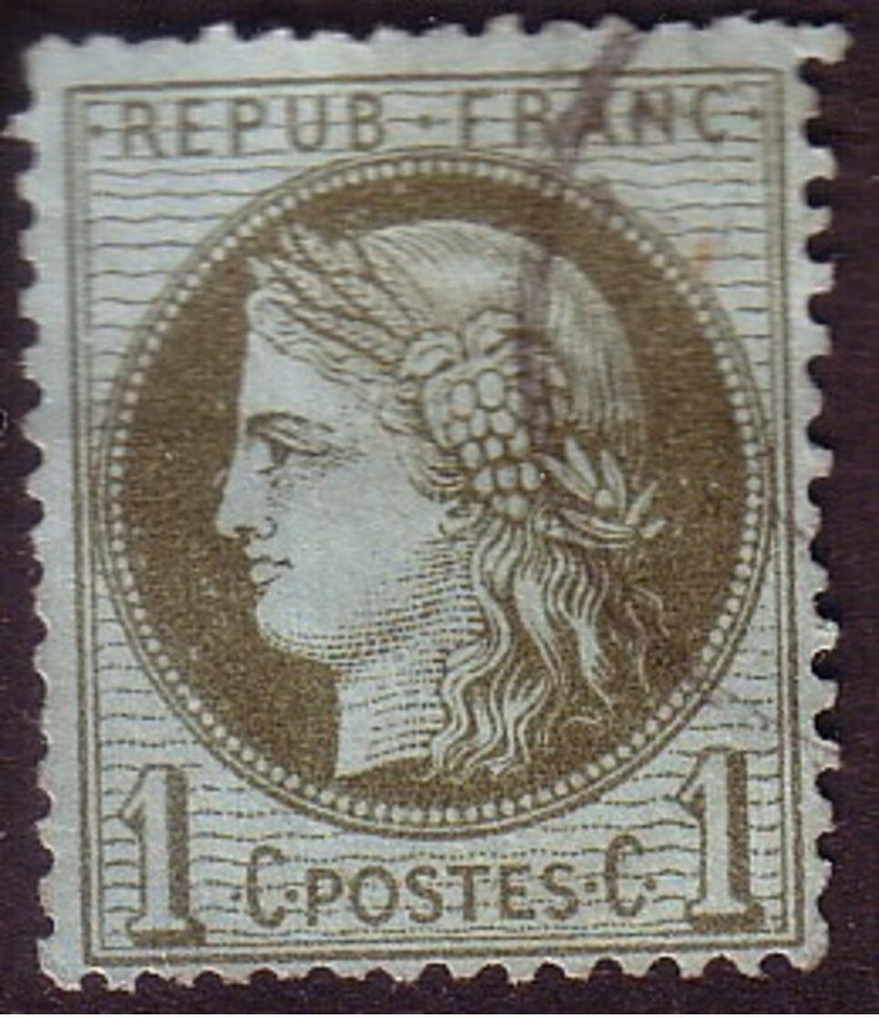 1872 – N°50 Oblitéré - Vert-olive - 1 C.- CERES DENTELE - 1871-1875 Cérès