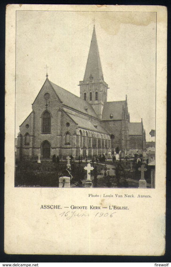 X05 - Assche - Groote Kerk / L'Eglise - Louis Van Neck Anvers - Gebruikt 1906 - Asse