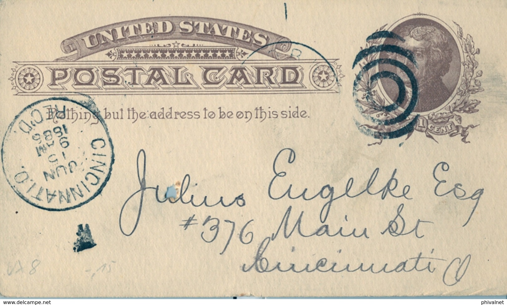 1886 , ESTADOS UNIDOS , ENTERO POSTAL CIRCULADO , CINCINNATI INTERIOR - ...-1900