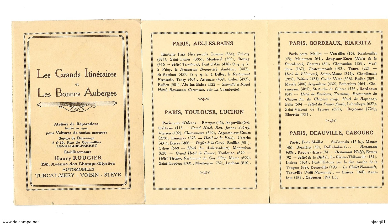 92 Levallois Perret Carnet Publicitaire De  4 Volets Les Grands Itinéraires Les Bonnes Auberges - Autres & Non Classés