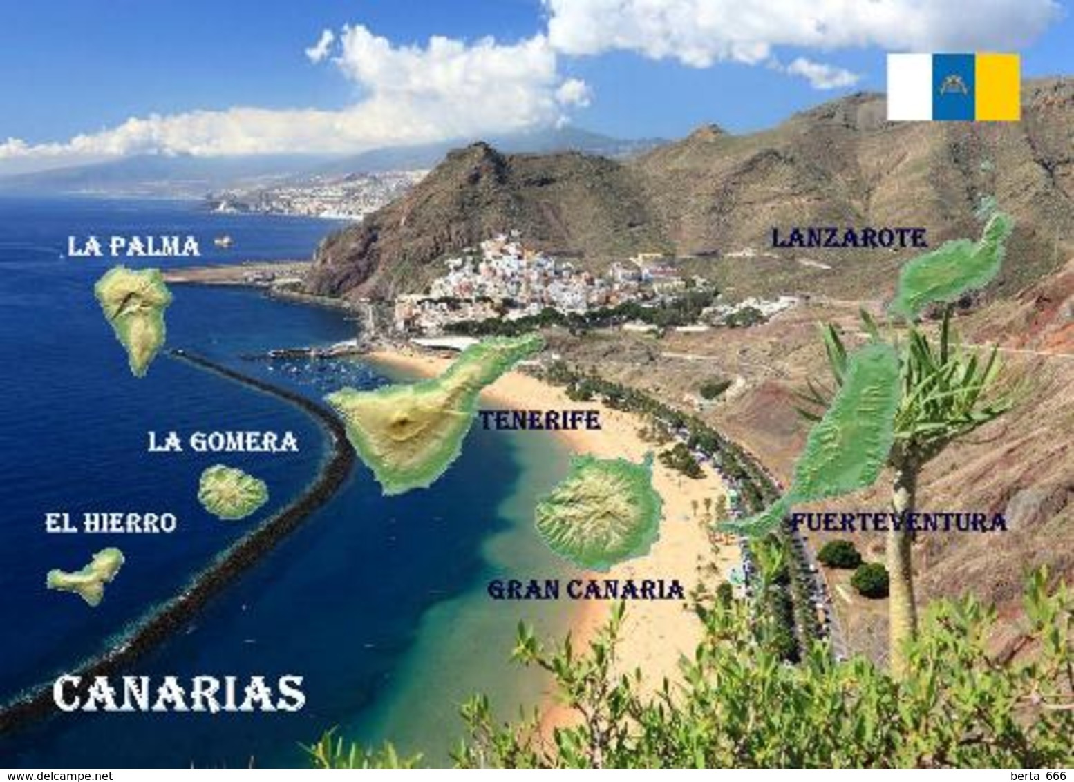 Canary Islands Map Spain Islas Canarias New Postcard - Autres & Non Classés