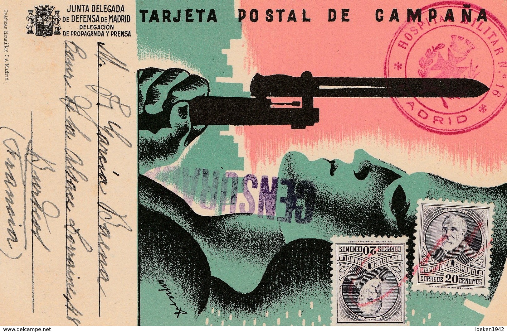 MADRID 1937 TARJETA CAMPAÑA HOSPITAL MILITAR N°16    ELA91 - Cartas & Documentos