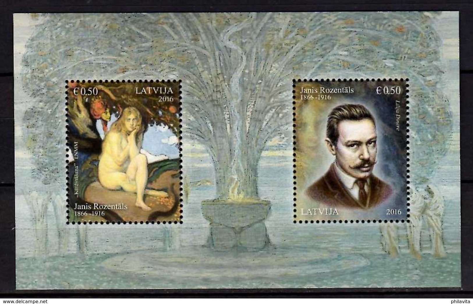 2016 Latvia / Lettland -150th Birth Anniversary Of Janis Rosentals - Jugentstill- MS Paper - MNH** Mi B 37 - Lettland