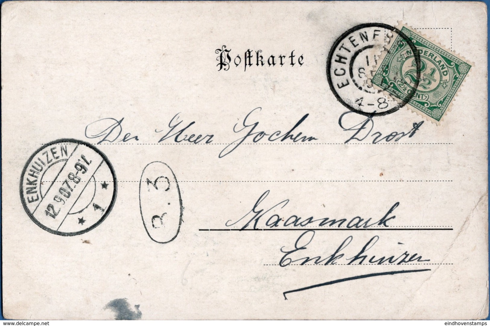 Netherlands, Grootrond Postmark Echternerbrug 11 SEP 07, To Enkhuizen Picturecard Wesel - Brieven En Documenten