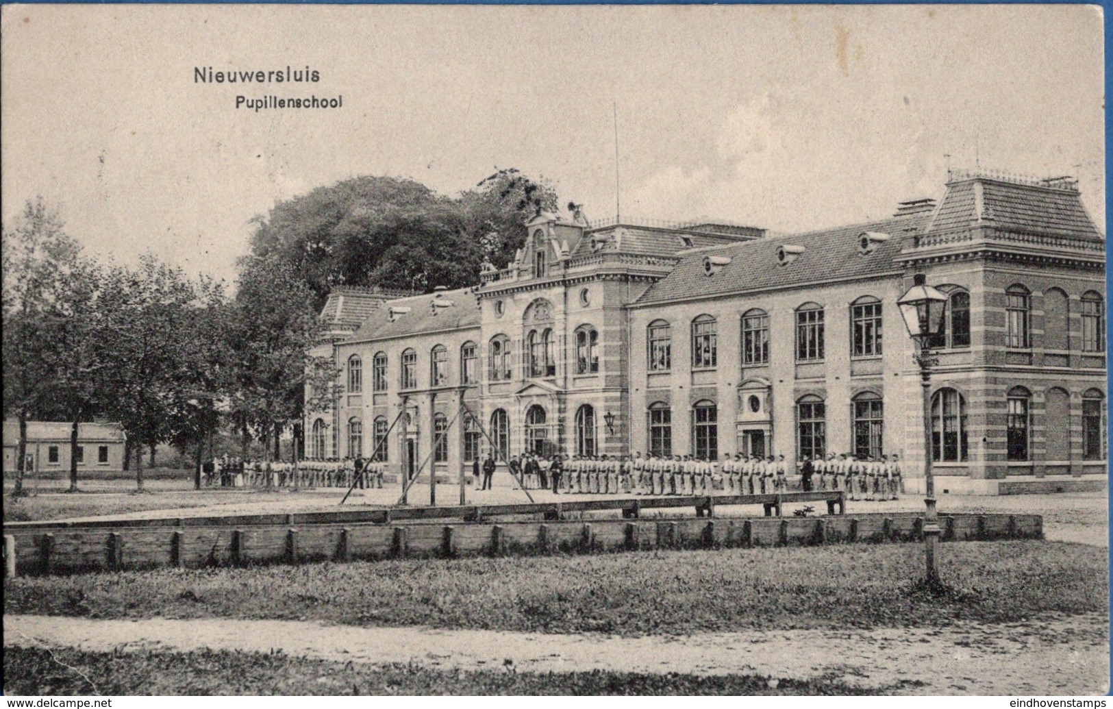 Netherlands, Grootrond Postmark Nieuwersluis, 14 JUL 10,  To Amsterdam, Picture Postcard Military School - Brieven En Documenten