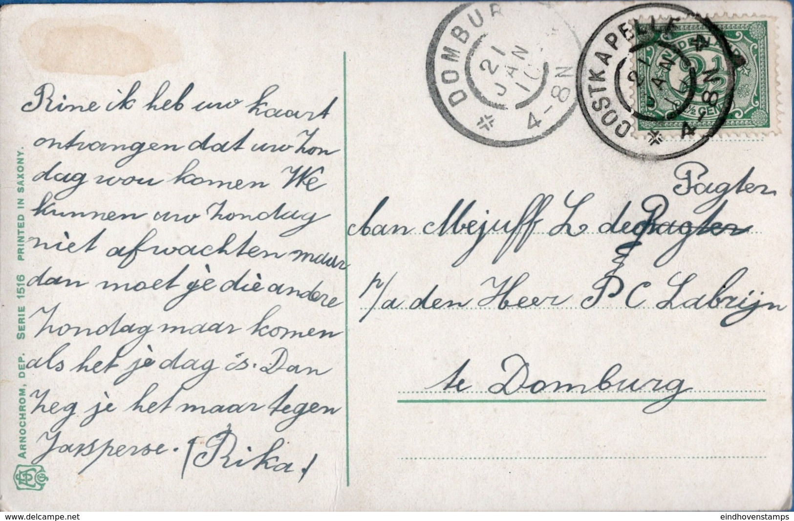 Netherlands, Grootrond Postmarks Oostkapelle, 21 JAN 11, To Domburg, Picture Postcard - Brieven En Documenten