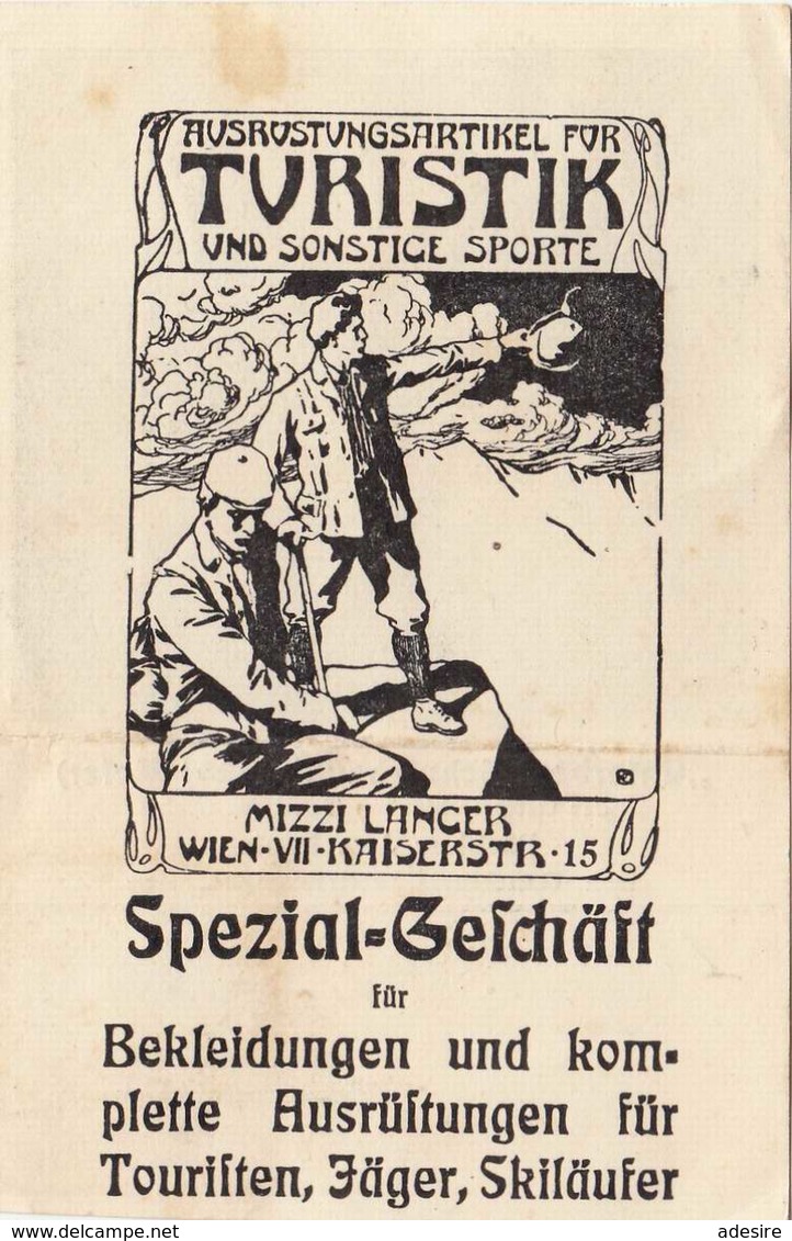 Werbekarte Mit 2 H Vignette Für Die Armen Gebirgskinder - Spezialgeschäft Mitzi Lancer Wien VII F.Bekleidung U.Ausr ... - Advertising