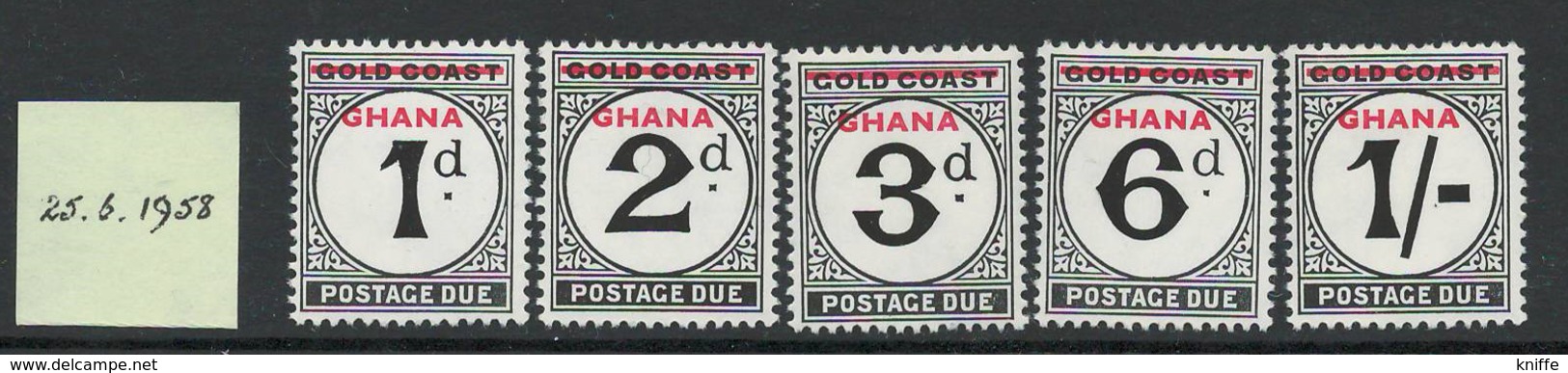 Ghana, 1958 Gold Coast Postage Due Stamps Overprinted "GHANA" - Numeral Stamps - Lightly Hinged - I-11 - Ghana (1957-...)