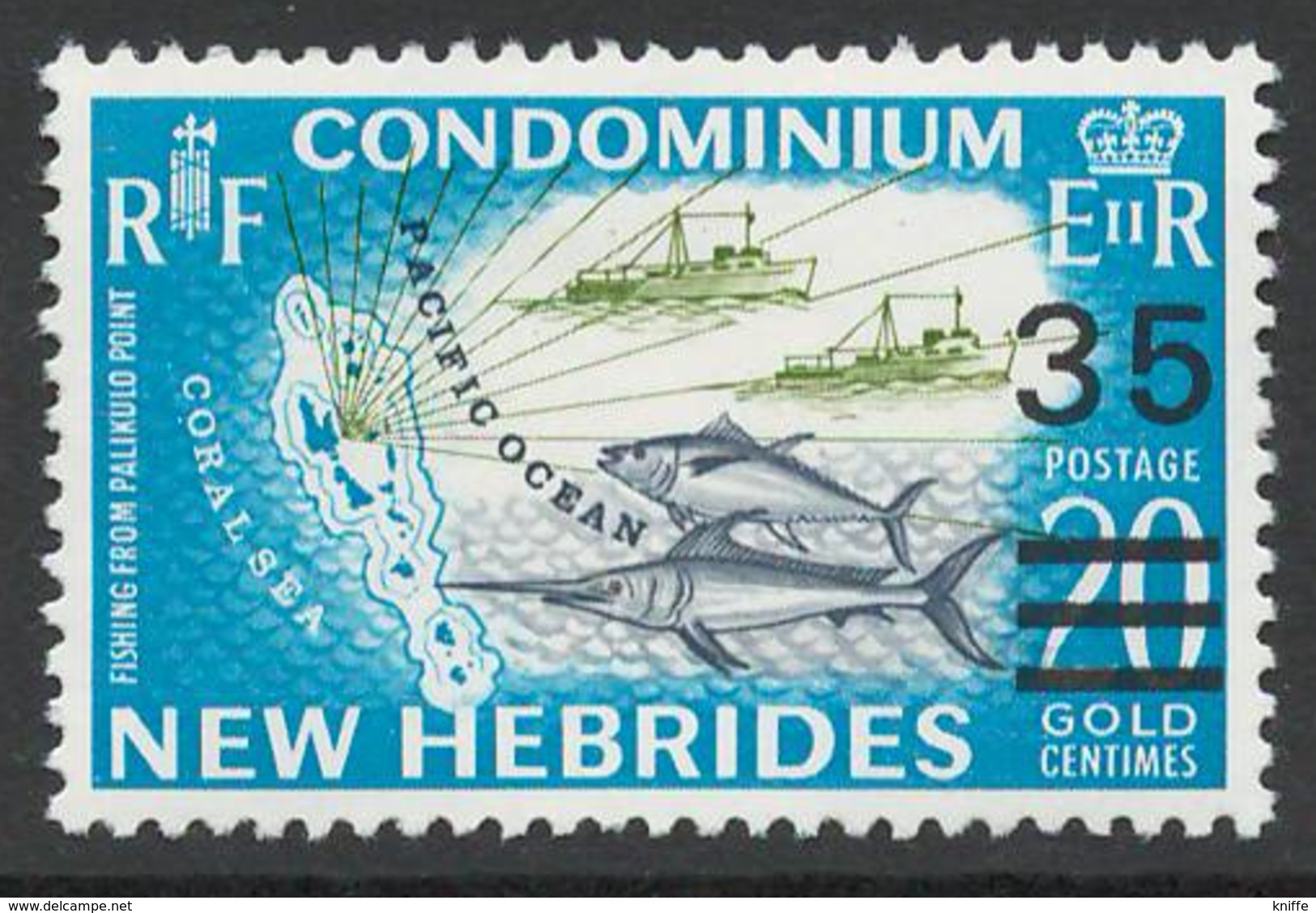 New Hebrides 1970 - 1963 Flora And Fauna Overprint, Fishing From Palikulo Point - MNH - I-35 - Unused Stamps