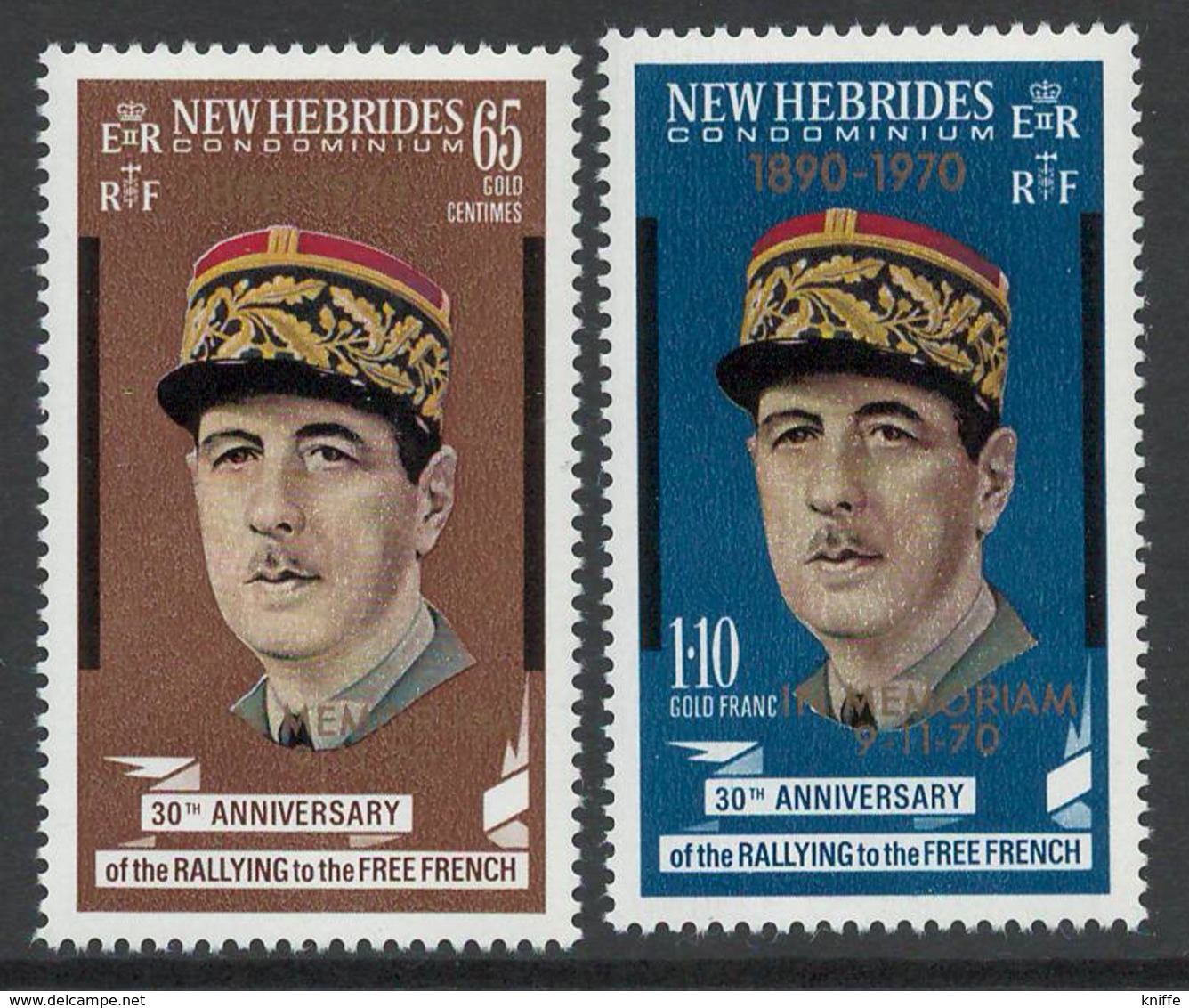 New Hebrides 1971 Death Of General Charles De Gaulle - Issues Of 1970 Overprinted - MNH - I-37 - Unused Stamps