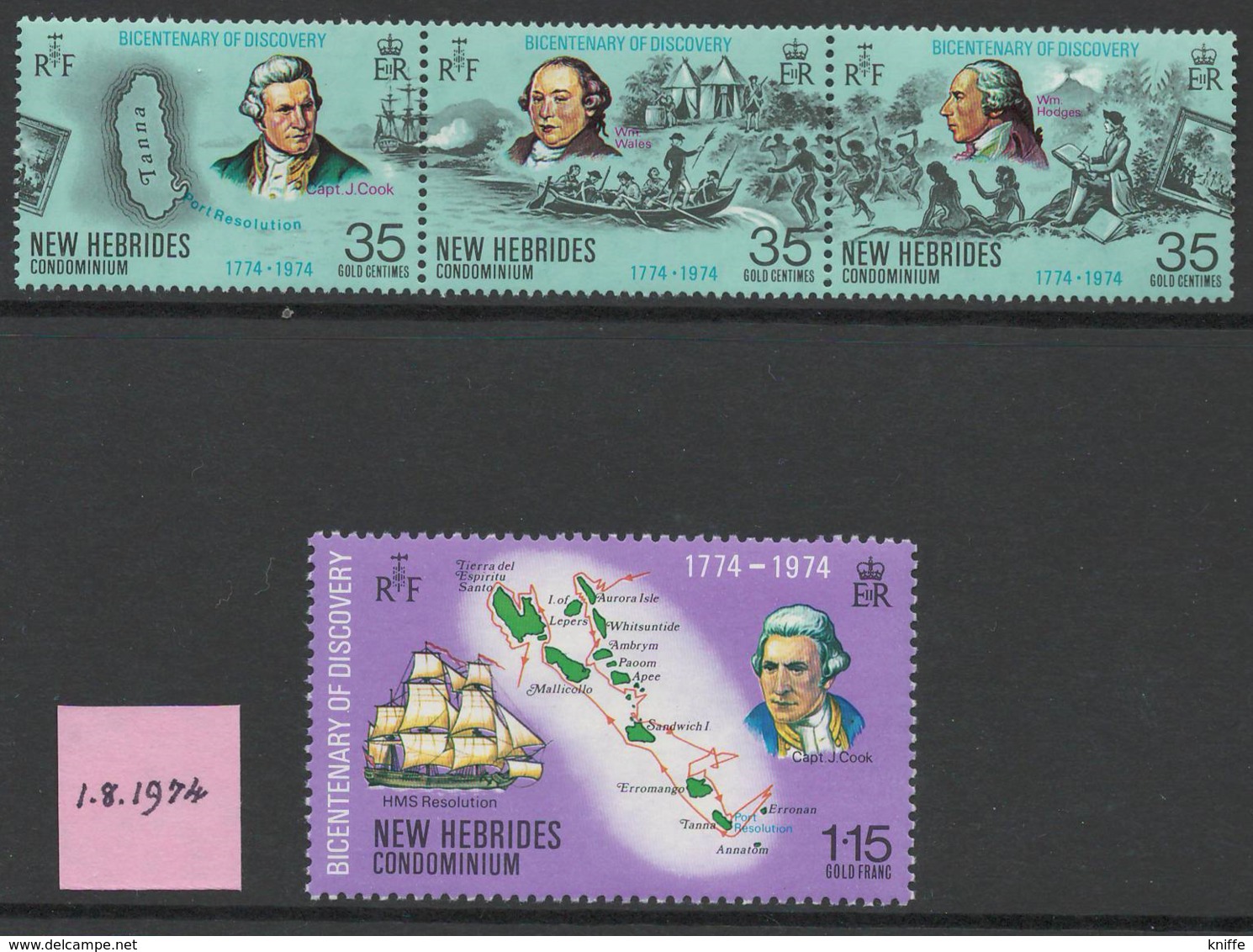 New Hebrides 1974 The 200th Anniversary Of Discovery - Strip Of 3 - MNH - I-53 - Unused Stamps