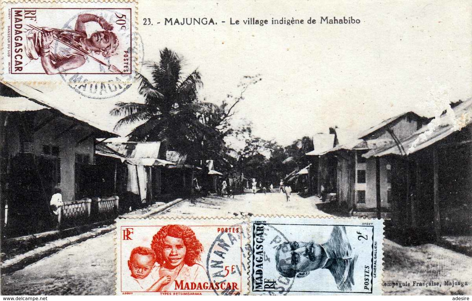 RRR! MADAGASCAR MAJUNGA  - Le Village Indig'ene De Mahabibo, Alte Seltene Karte Mit 50 C+2+5 F Sondermarke, Gel.v. ... - Madagascar