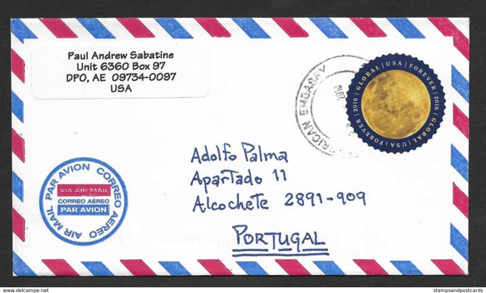 Etats Unis Lettre DPO Bureau De Poste Diplomatique 2018 Voyagé Au Portugal US Diplomatic Post Office Cover To Portugal - 1c. 1918-1940 Briefe U. Dokumente