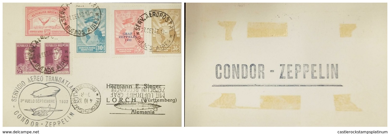 O) 1932 ARGENTINA, SERVICIO AEREO TRANSATLANTICO-CONDOR ZEPPELIN-FRIEDRICHSCHAFEN ZEPPELIN BEFORDERT, OVERPRINTE  GRAF Z - Covers & Documents