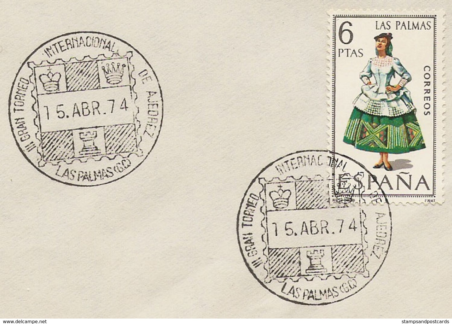 Espagne Illes Canarias Cachet Commémoratif Tournement Int. Echecs 1974 Spain Event Postmark Chess Int. Trophee - Echecs