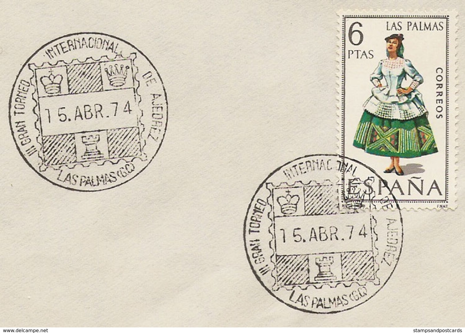 Espagne Illes Canarias Cachet Commémoratif Tournement Int. Echecs 1974 Spain Event Postmark Chess Int. Trophee - Chess