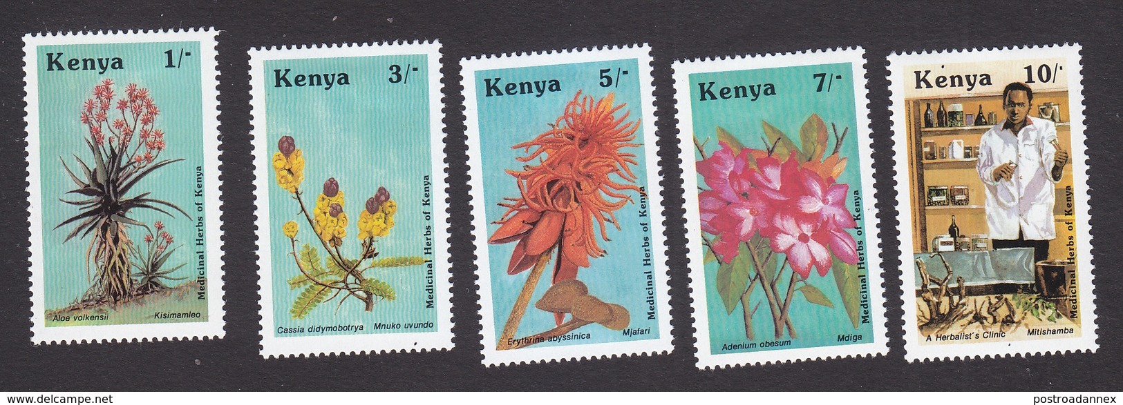 Kenya, Scott #420-424, Mint Hinged, Medicinal Herbs, Issued 1987 - Kenya (1963-...)