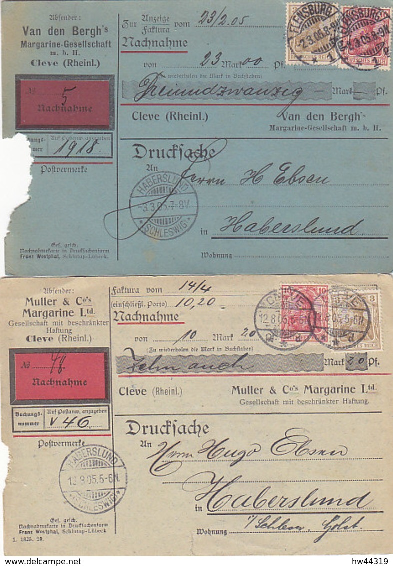 2 Nachnahmekarten Aus CLEVE 12.8.05 Und FLENSBURG 2.3.05 Nach Haberslund / Nordschleswig - Cartas & Documentos