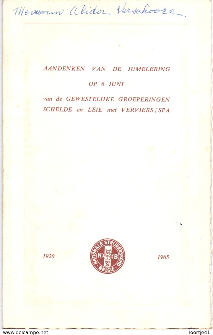 Menu - Strijdersbond - Aandenken Jumelering Groeperingen Schelde & Leie En Verviers - Spa - 1920 - 1965 - Menus