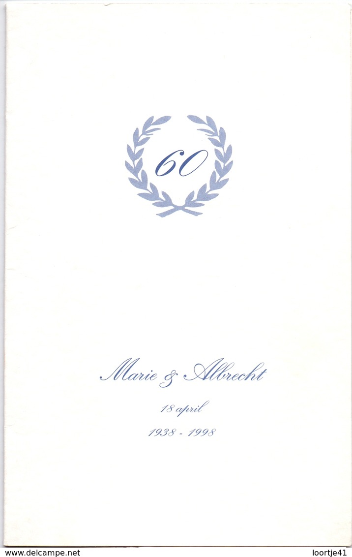 Menu - Huwelijksverjaardag 60 Jaar - Marie X Albrecht - Feestzaal Ruytershove - 1938 - 1998 - Menus