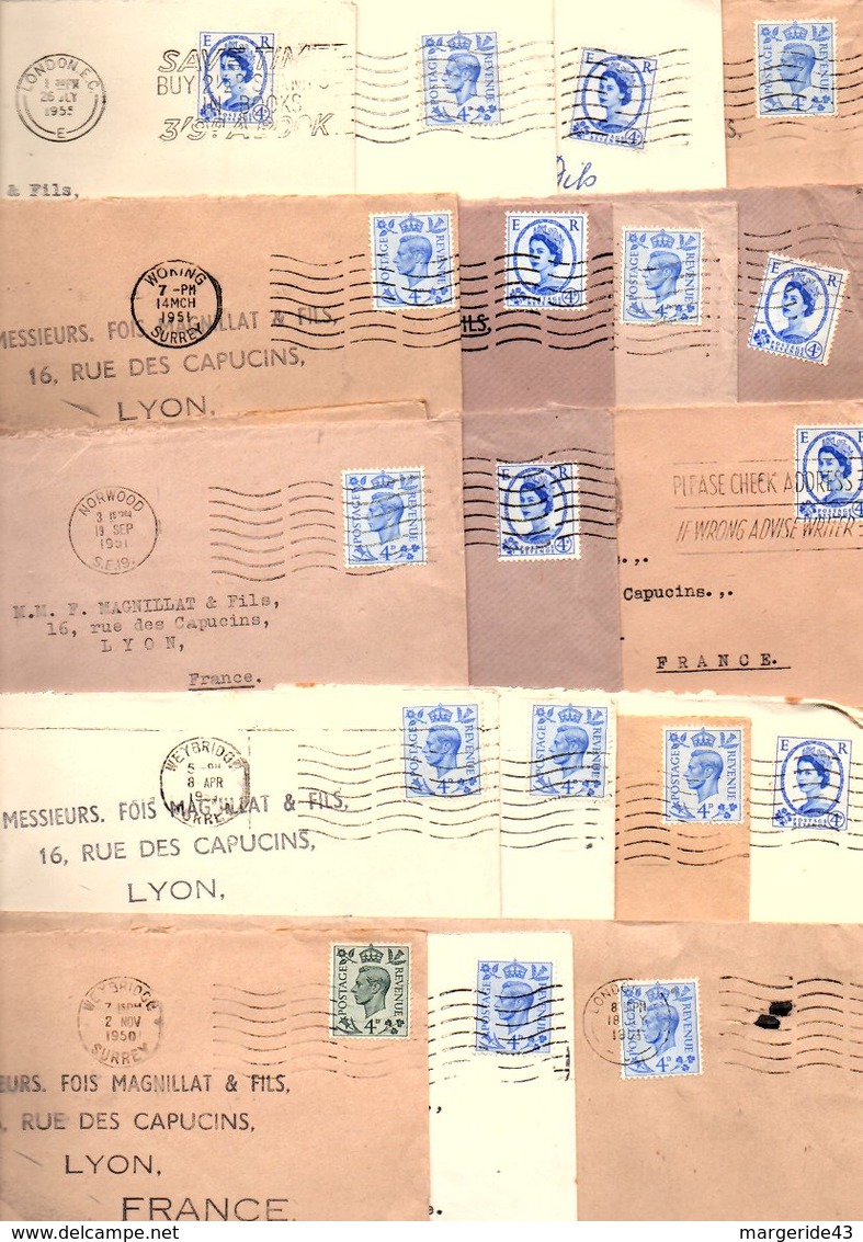 GB ROYAUME UNI MARCOPHILIE LOT DE LETTRES POUR LA FRANCE