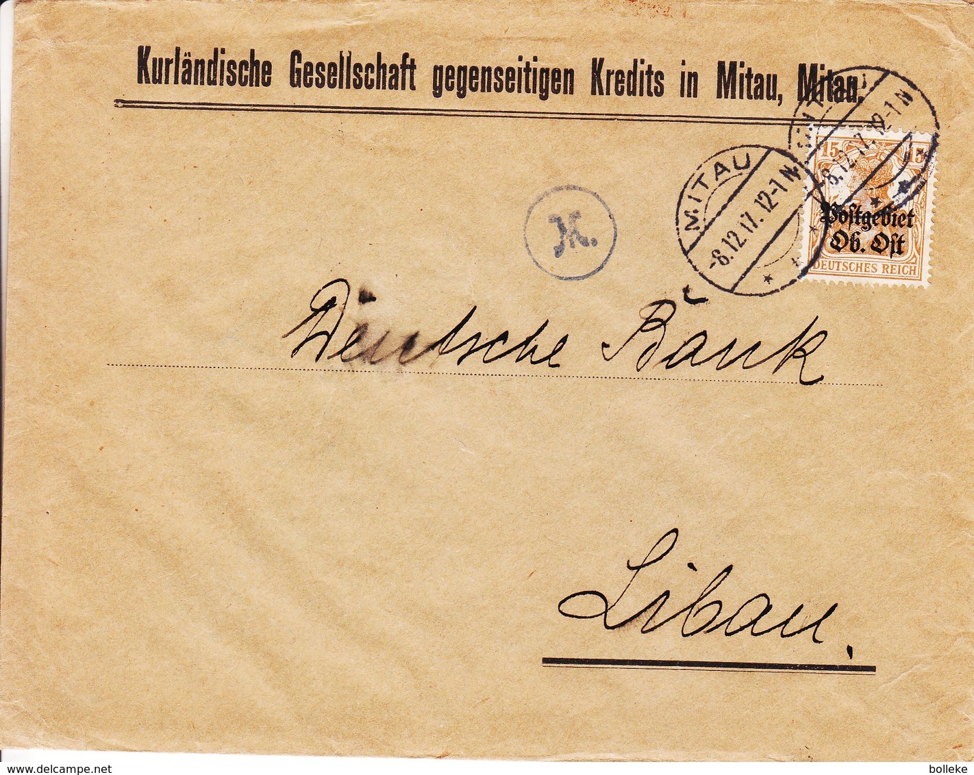 Lettonie - Lettre De 1917 ° - Oblit Mitau - Exp Vers Libau - Surcharge Postgebiet Ober Ost - Avec Censure - Latvia