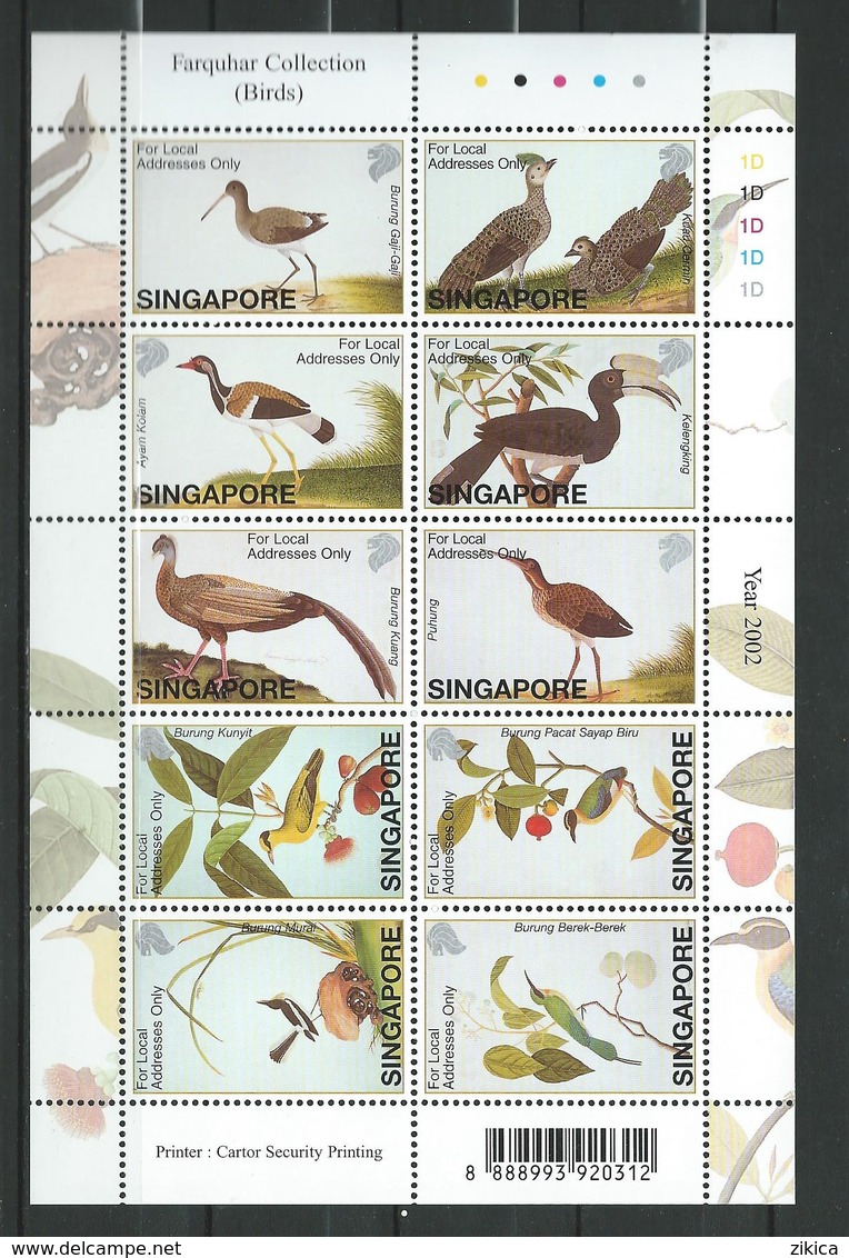 Singapore  2002 Farquhar Collection - Birds.Perforation M/S.  MNH - Singapour (1959-...)