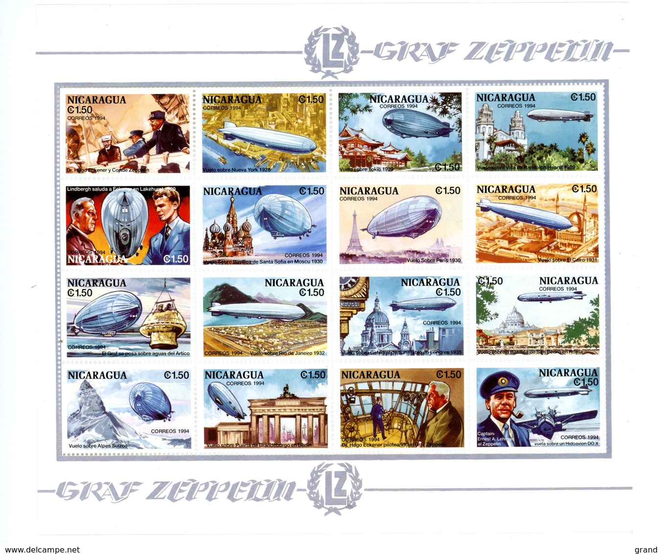 Nicaragua 1994-Hugo Heckener,Zeppelin--YT1777/82 Feuillet+B221***MNH - Zeppelins