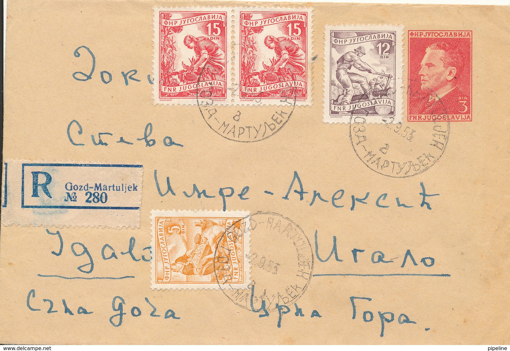 Yugoslavia Rtegistered Postal Stationery Cover Gozd-Martuljek 2-9-1956 - Postal Stationery