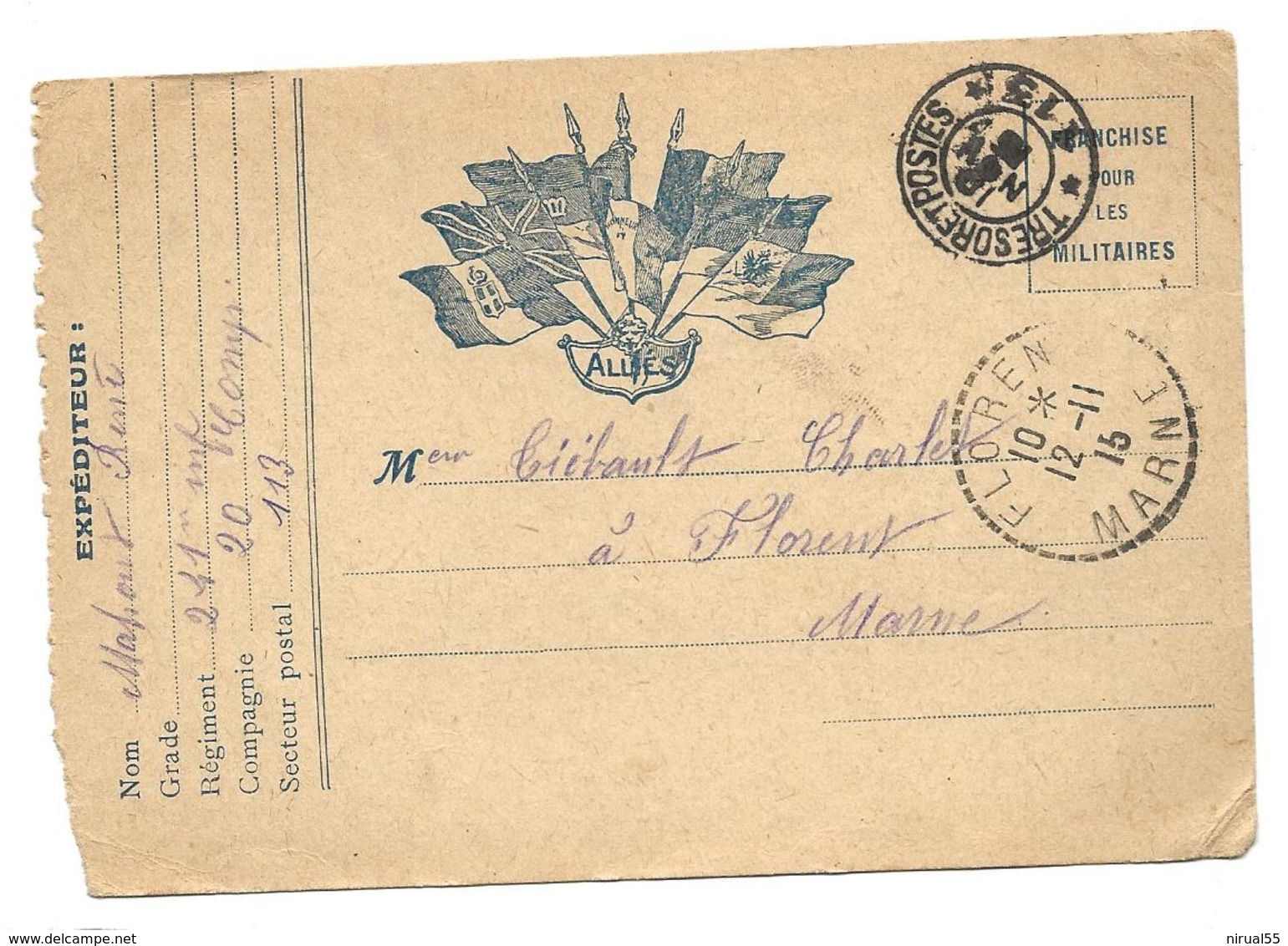 Correspondance Militaire  Franchise  Trésor Et Postes 113   2 Scans ...G - War 1914-18