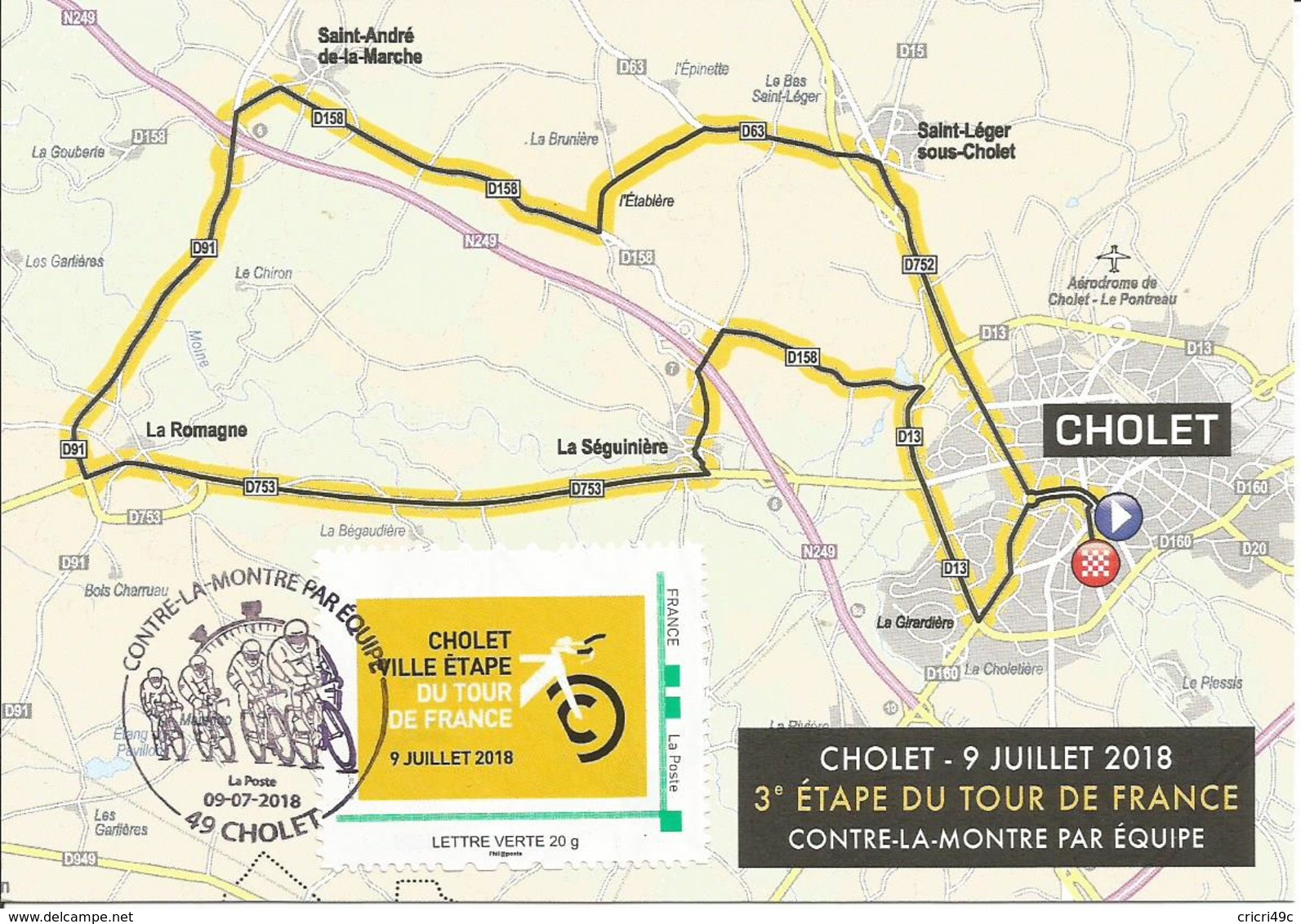 Tour De France - CHOLET - 9 Juillet 2018- Contre La Montre Par équipe - Cachets Commémoratifs