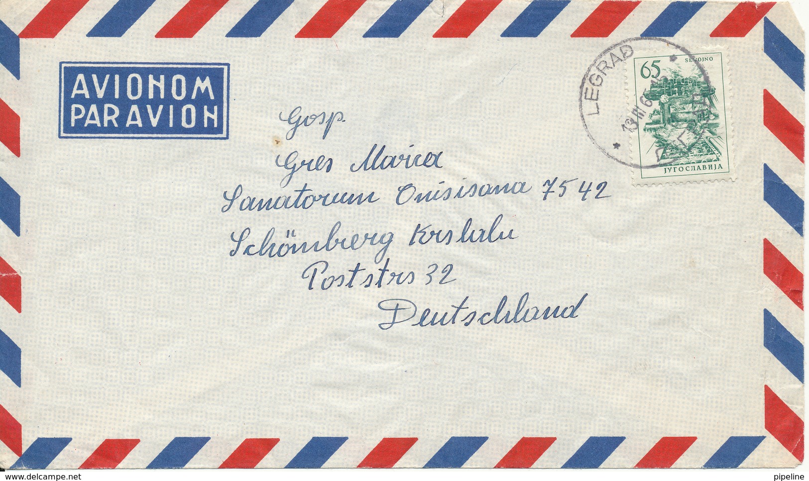 Yugoslavia Air Mail Cover Sent To Germany Legrad 13-3-1965 Single Franked - Luchtpost