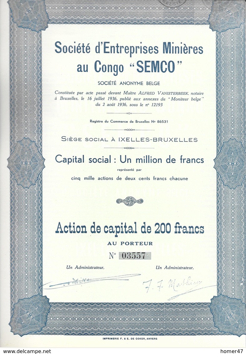 Soc D'Entreprises Minières Au Congo "SEMCO" - Afrique