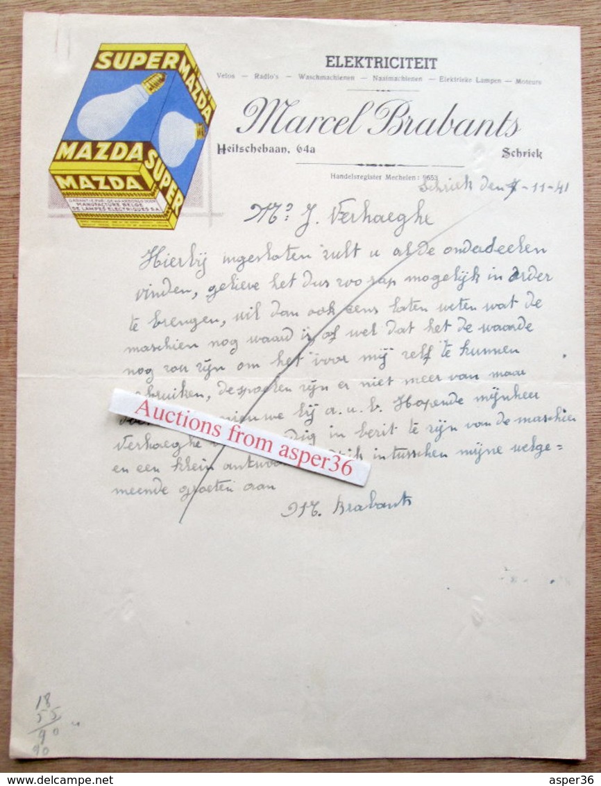 Electriciteit, Mazda, Marcel Brabants, Heitschebaan, Schriek (Heist-op-den-Berg) 1941 - 1900 – 1949