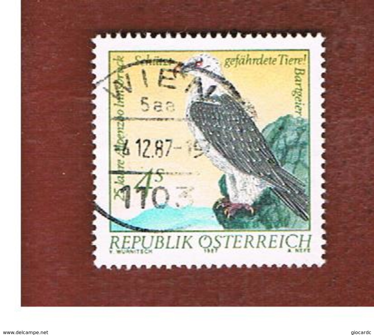 AUSTRIA -  SG  2143   - 1987  ALPINE ZOO, INNSBRUCK: BIRDS (GYPAETUS BARBATUS)   -  USED ° - Oblitérés