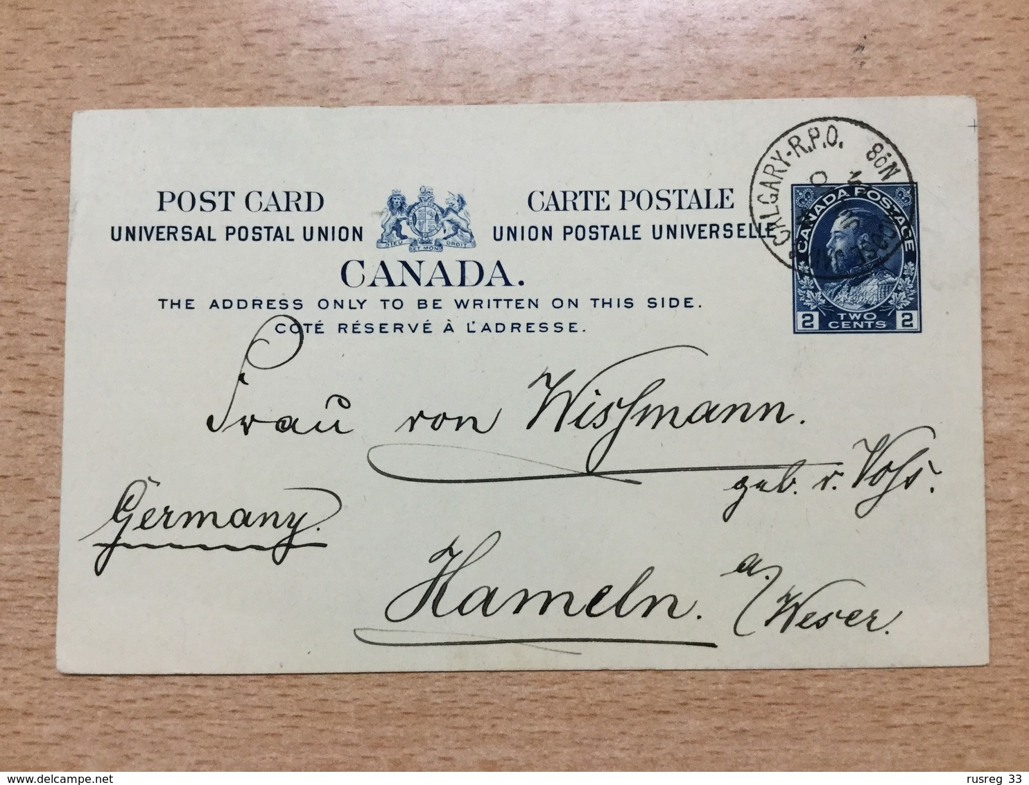 FL3604 Canada Stationery Entier Postal Ganzsache Psc Moose-Jaw & Calgary R.P.O. Railway PO To Hameln Scarce!!!! - 1903-1954 Könige